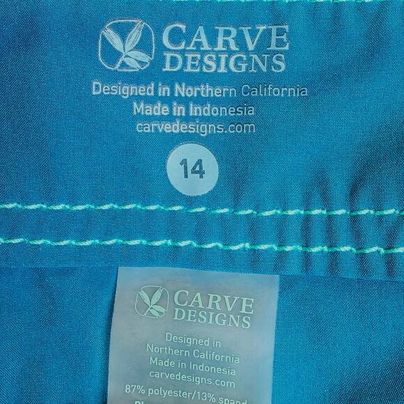 Title Nine Carve Designs Board Shorts Lace Up Sz 14 XL Teal Green Swim Unlined - Picture 3 of 11